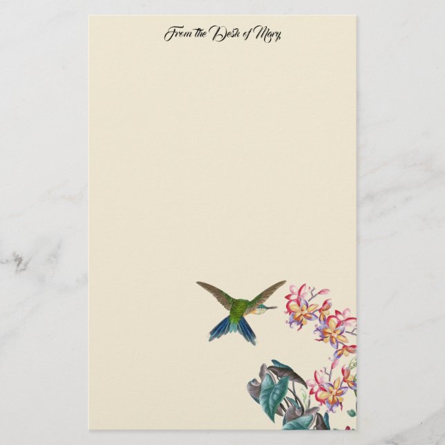 Hummingbird Birds Plumeria Flowers Stationery (Front)