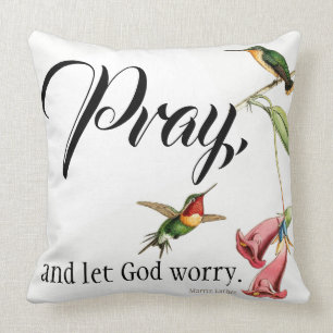 Hummingbird Birds Red Flowers Pray Throw Pillow