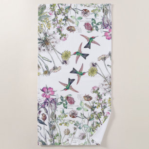 Hummingbird Birds Wildflower Flowers Beach Towel