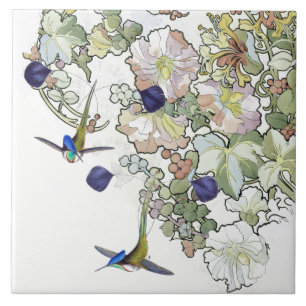 Hummingbird Birds Wildlife Animals Flowers Tile