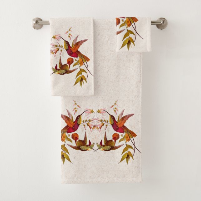 Hummingbird Birds Wildlife Floral Bath Towel Set (Insitu)