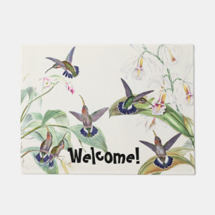 Hummingbird Birds Wildlife Orchid Flowers Doormat