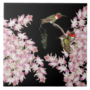 Hummingbird Birds Wildlife Orchid Flowers Tile
