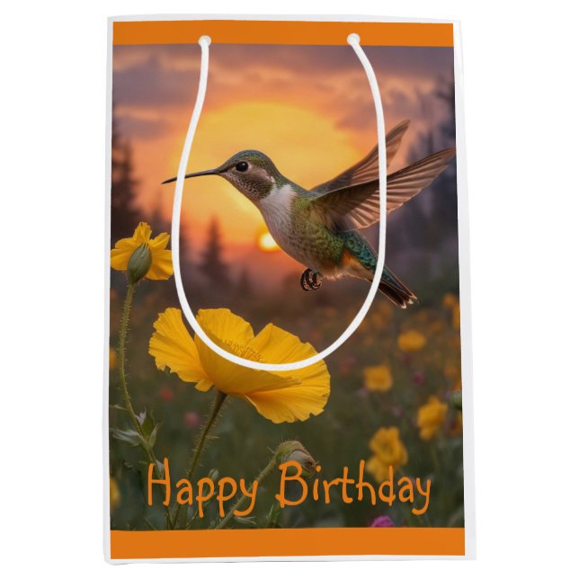 Hummingbird Birthday Medium Gift Bag (Front)