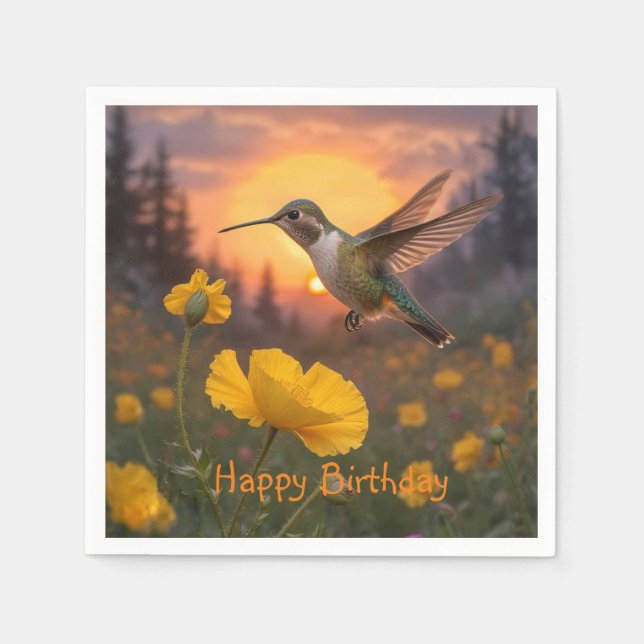 Hummingbird Birthday  Napkin (Front)