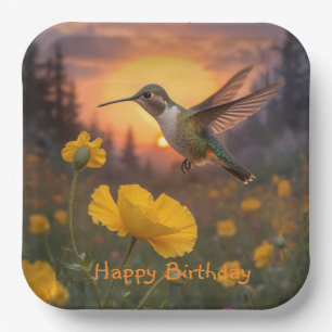 Hummingbird Birthday Paper Plate