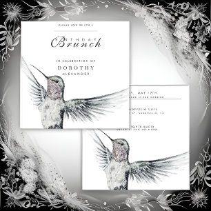 Hummingbird Black and White ANY Birthday Brunch Invitation