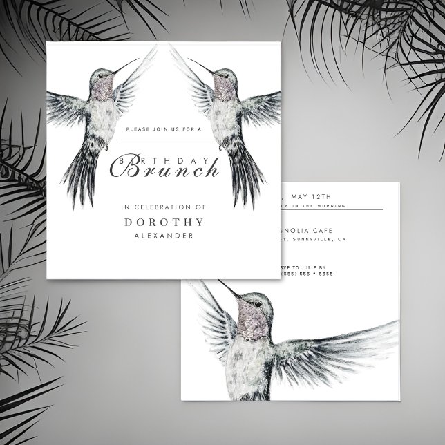 Hummingbird Black and White ANY Birthday Brunch Invitation (Creator Uploaded)
