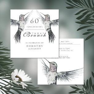 Hummingbird Black and White ANY Birthday Brunch Invitation