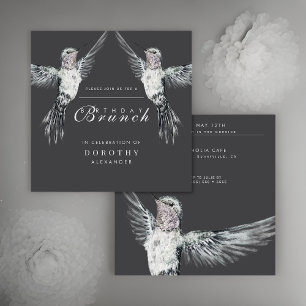 Hummingbird Black and White ANY Birthday Brunch Invitation