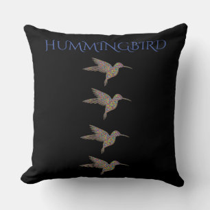 Hummingbird black throw pillow. cushion