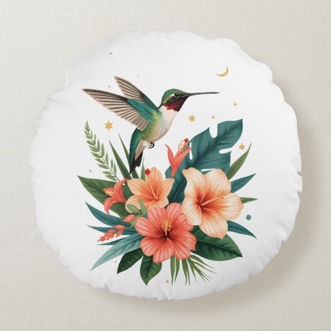 Hummingbird Bloom Round Pillow (Front)