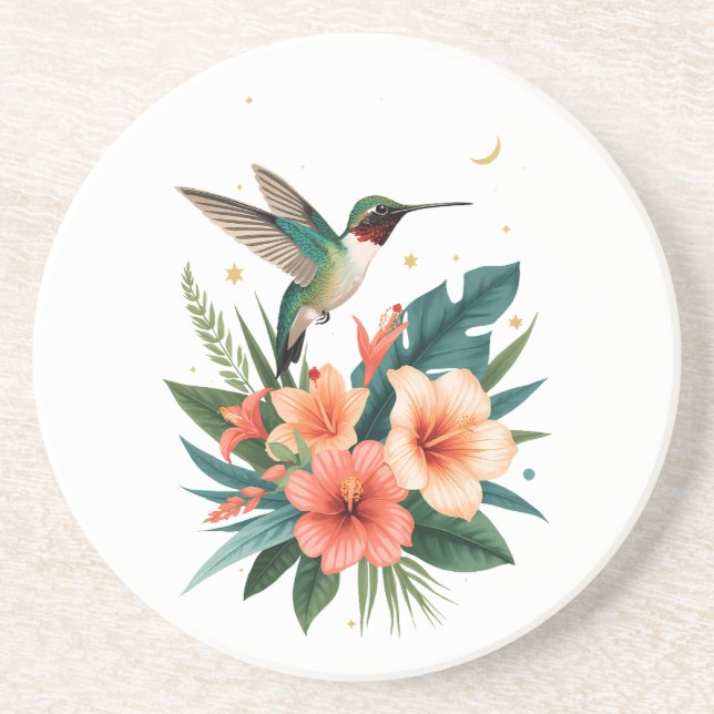 Hummingbird Bloom Sandstone Coaster (Front)