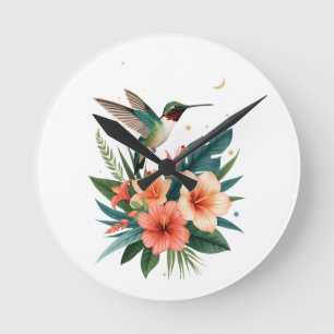 Hummingbird Bloom Tropical Wall Clock