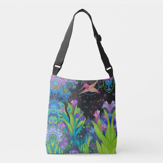 Hummingbird Blooms Crossbody Bag (Front)