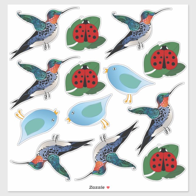 Hummingbird Blue Bird Ladybug Illustrations (Sheet)