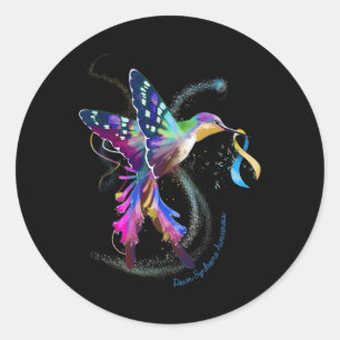 Hummingbird Blue Ribbon Down Syndrome Awareness Classic Round Sticker