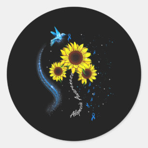 Hummingbird Blue Sunflower Alopecia Awareness Classic Round Sticker