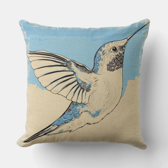 Hummingbird Blue Tan Cushion (Front)
