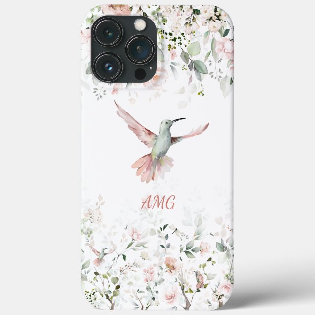 Hummingbird, Blush Pink Roses, Sage Greenery Case-Mate iPhone Case (Back)