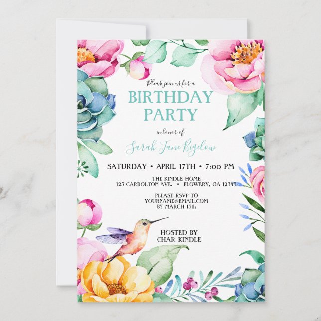 Hummingbird Boho Bridal Shower Invitation (Front)