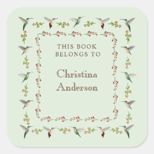 Hummingbird Bookplate Square Sticker