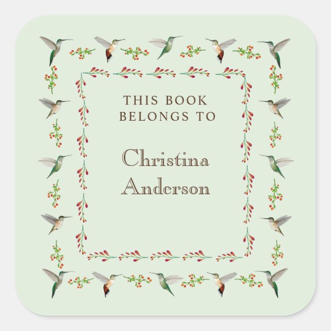  Hummingbird Bookplate Square Sticker (Front)