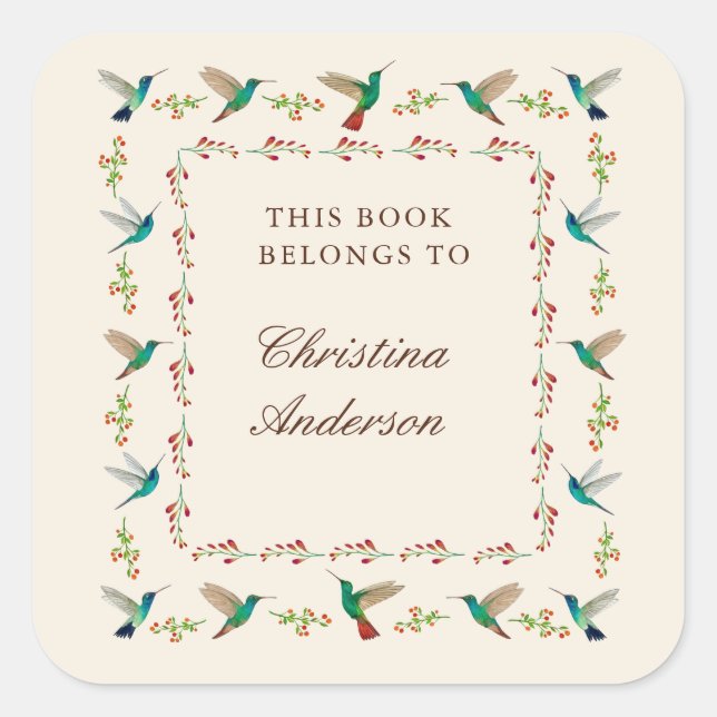 Hummingbird Bookplate Square Sticker (Front)