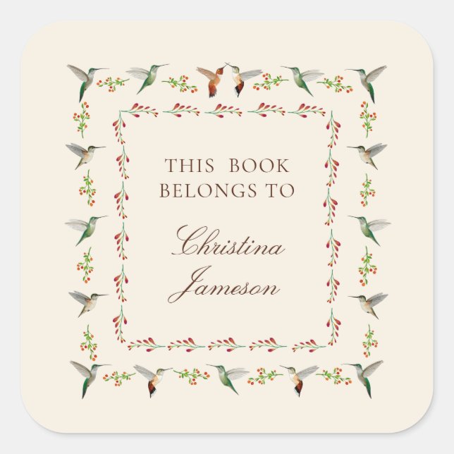 Hummingbird Bookplate Square Sticker (Front)