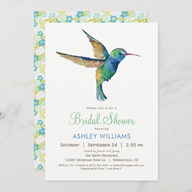 Hummingbird Bridal Shower Invitation (Front/Back)