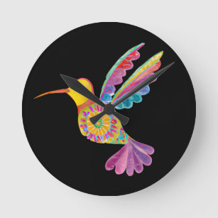 Hummingbird Bright Colour Design  Round Clock