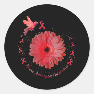 Hummingbird Burgundy Sunflower Brain Aneurysm Awar Classic Round Sticker