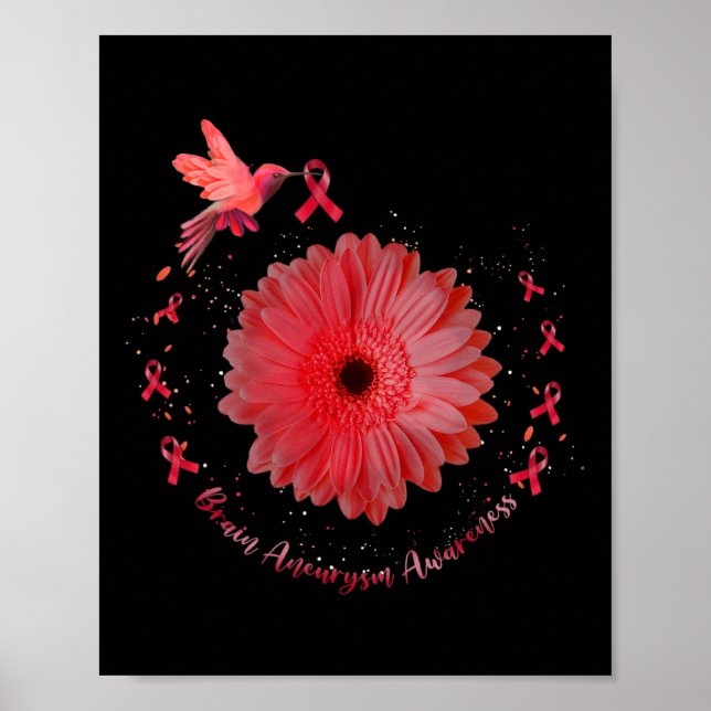 Hummingbird Burgundy Sunflower Brain Aneurysm Awar Poster (Front)