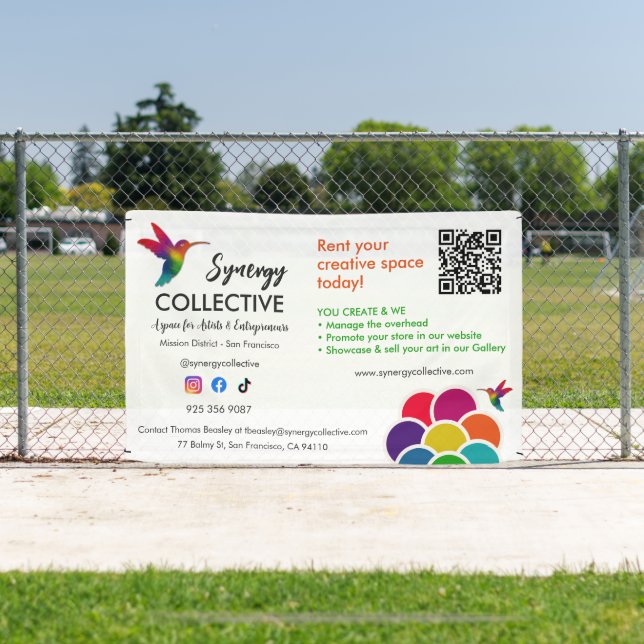 Hummingbird Business Logo QR Code Rent Space Banner (Insitu)