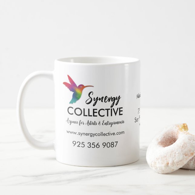 Hummingbird Business Logo White Coffee Mug (With Donut)