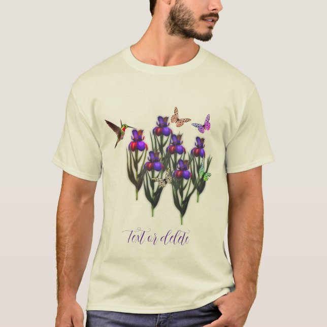 Hummingbird Butterflies Iris Flowers Personalised T-Shirt (Front)