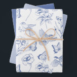 Hummingbird & Butterfly Floral Toile Blue Wrapping Wrapping Paper Sheet<br><div class="desc">Hummingbird & Butterfly Floral Toile Blue Wrapping Wrapping Paper Sheet Set of 3</div>