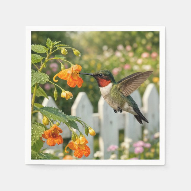 Hummingbird By a Touch-Me-Not Flower Napkin (Front)
