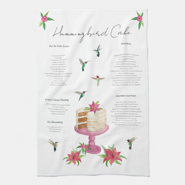 Hummingbird Cake Recipe  Kitchen Towel (Vertical)