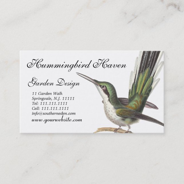 Hummingbird Cards, Garden Designer, Gift Shop, etc Business Card (Front)