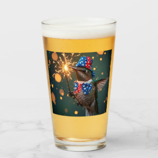 Hummingbird Celebrating Fourth of July Glass
