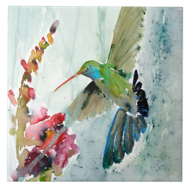 Hummingbird Ceramic Kitchen Tile (Front)