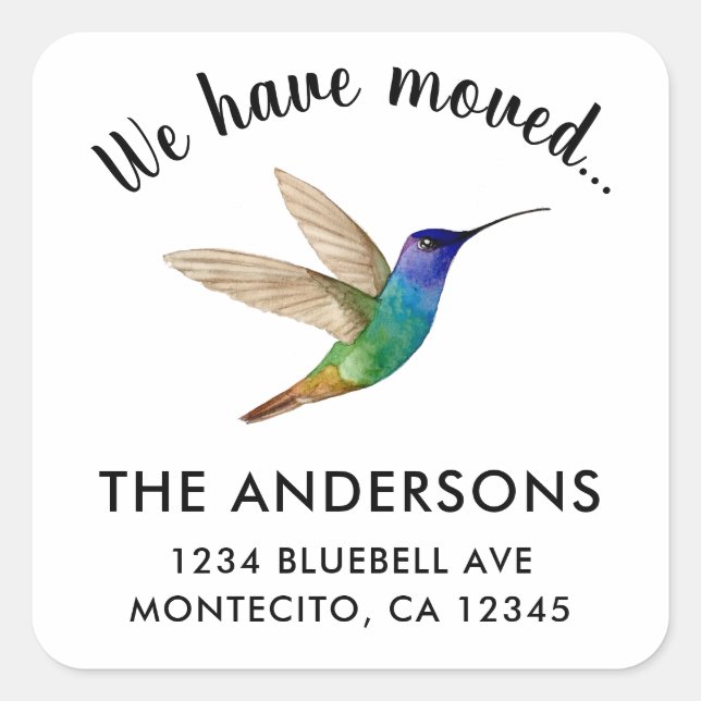 Hummingbird change of address square sticker (Front)