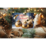 Hummingbird Christmas Card<br><div class="desc">Hummingbird Christmas Card blue background with snow and gold ornaments. Created using hummingbird photos taken by Audrey's creations</div>