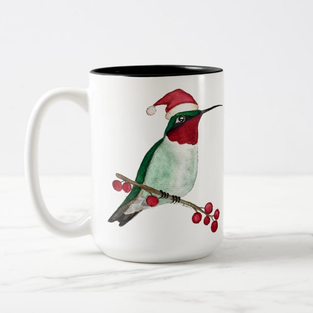 Hummingbird Christmas Two-Tone Coffee Mug (Left)