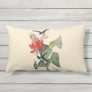 Hummingbird Coral Bean Outdoor Lumbar Pillow
