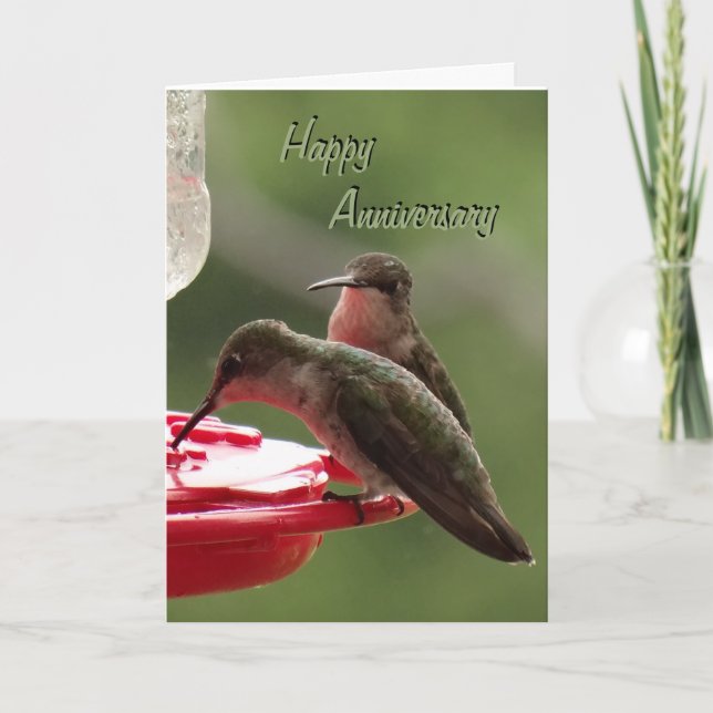 Hummingbird Couple on feeder- any occasion Card (Front)