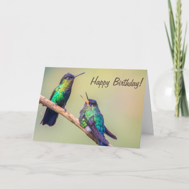 Hummingbird Couple Talking Happy Birthday Card (Front)