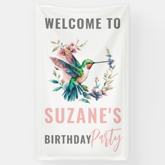 Hummingbird Custom Text Birthday Party Banner (Vertical)