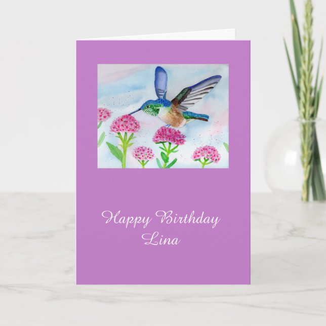Hummingbird customizable birthday card (Front)